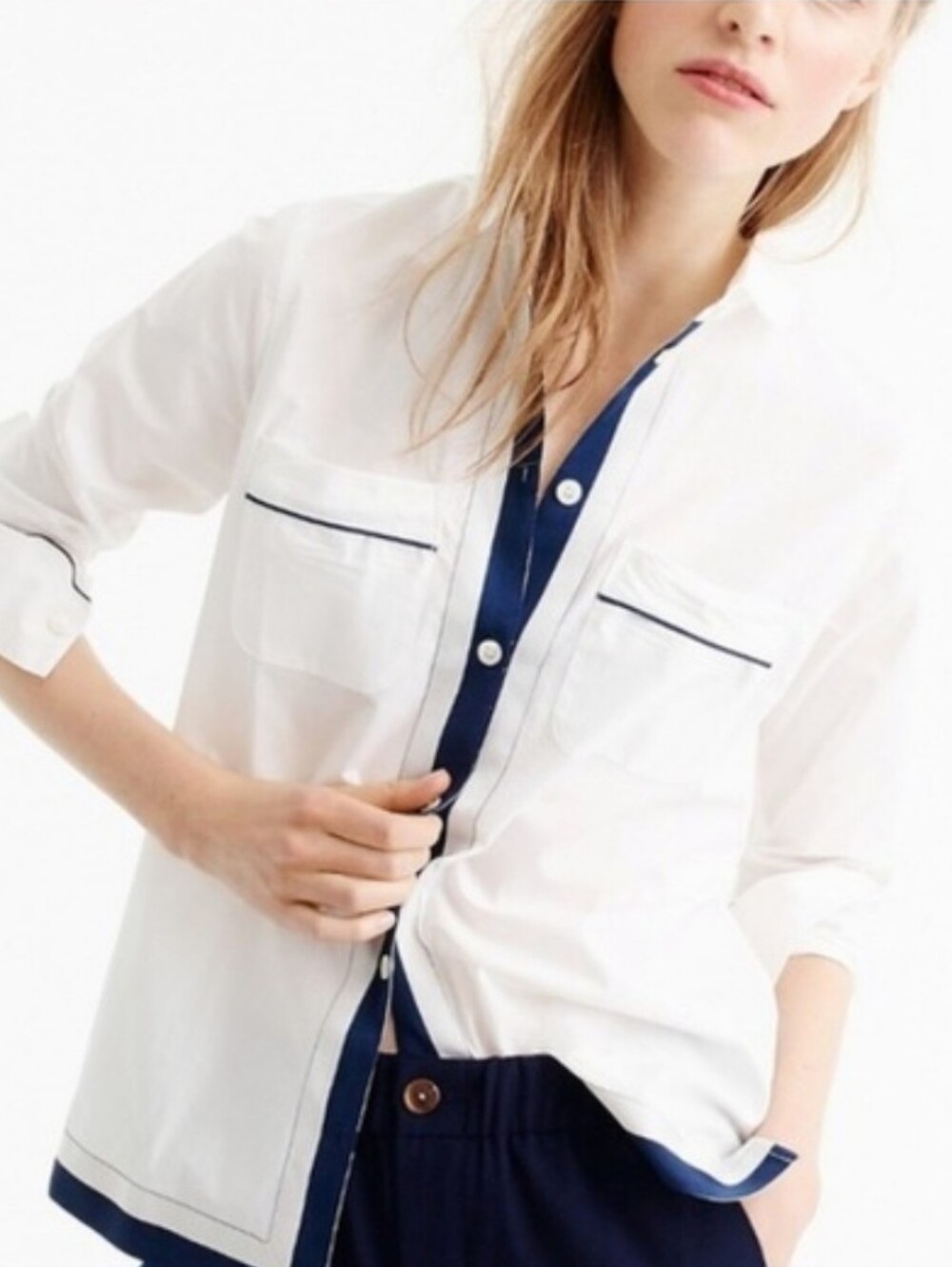 J. Crew Pajama Grosgrain Trim Button Down NWT Sz14